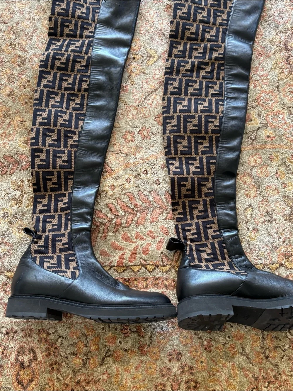 Fendi FF Zucca Over-the-Knee Logo Stretch Boots Size 38